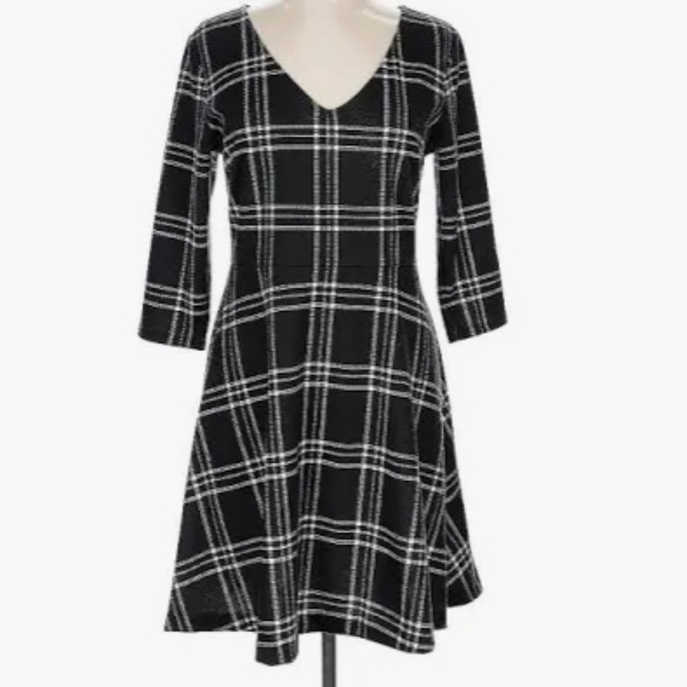 New! Maison Jules Black Plaid Fit & Flare Dress Medium